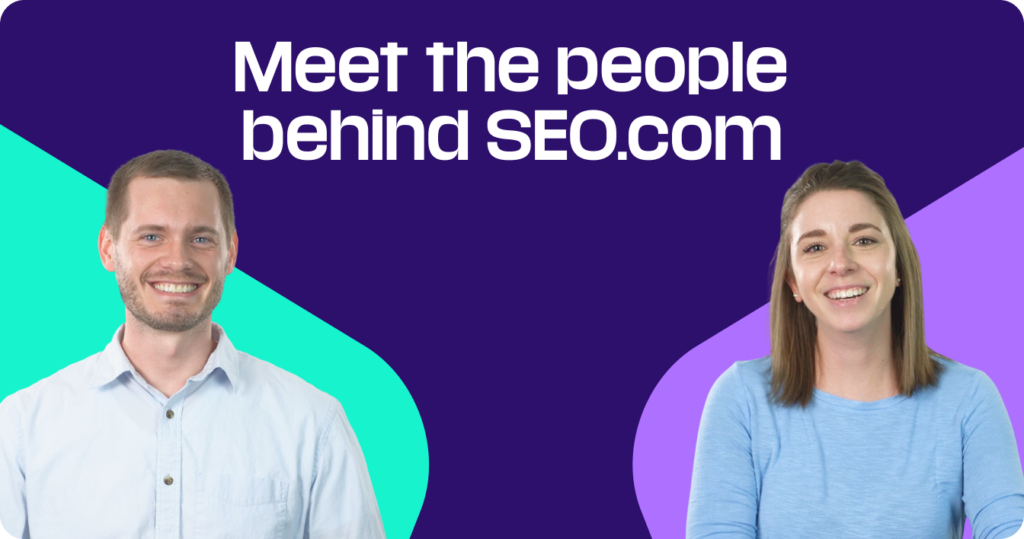 a man and a woman are smiling in front of a banner that says 'Meet the people behind Cleanseo.co'