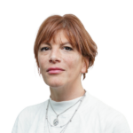 Portrait of a woman with short hair against a transparent background.