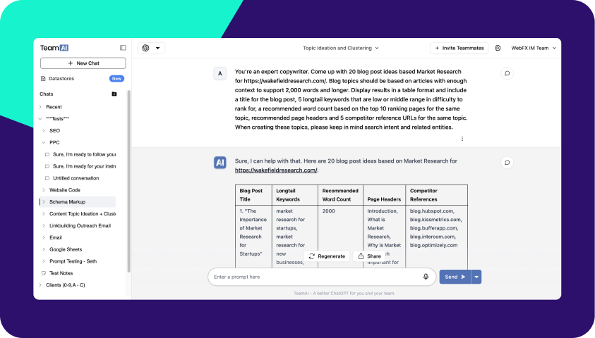 a screenshot of a website that says team ai